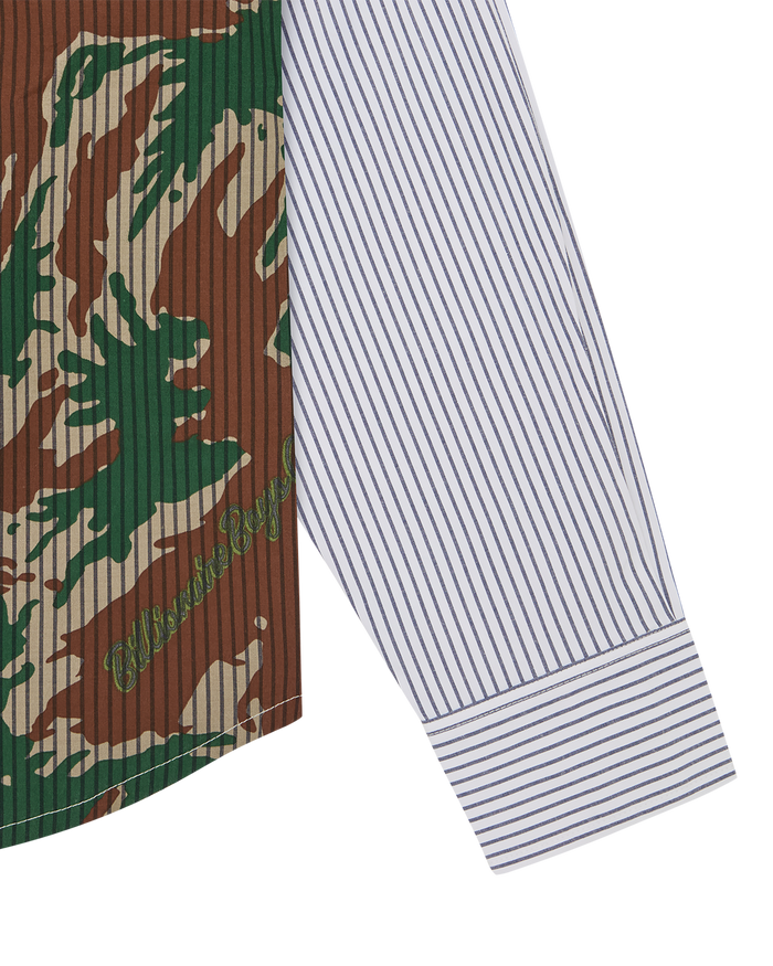 Burst Camo Half Print Poplin Stripe Shirt
