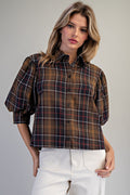Came Back Better Ochre Olive Plaid Top