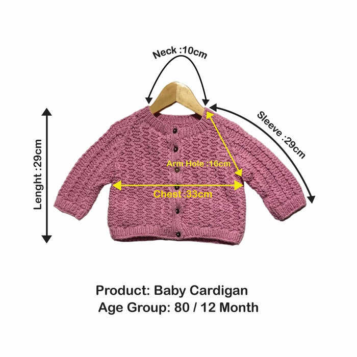 Cardigan | Hand Knit 100% Wool | For Baby Girls| Size-2 Years - Mojopanda Organic  Store