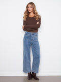 Charlie B Cropped Insert Pocket Wide Leg Denim Pants in Medium Blue