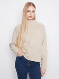 Charlie B Long Raglan Sleeve Mock Neck Top in Heather Oat