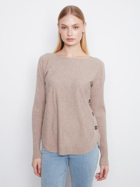 Charlie B Long Sleeve Drop Shoulder Boat Neck Sweater