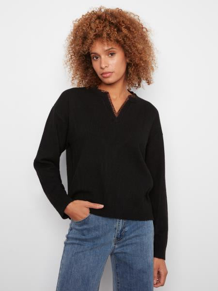 Charlie B Long Sleeve Drop Shoulder Sweater in Black