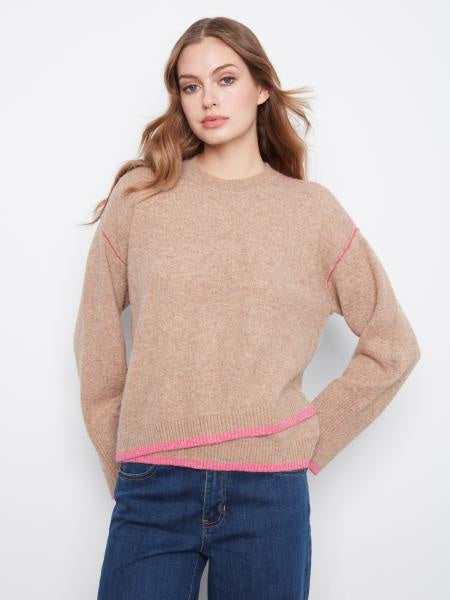 Charlie B Long Sleeve Drop Shoulder Sweater in Camel