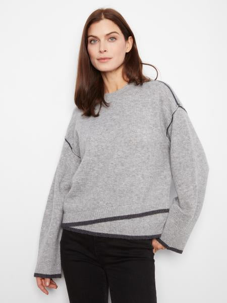 Charlie B Long Sleeve Drop Shoulder Sweater in Light Gray