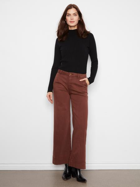 Charlie B Smooth Twill Wide Leg Pant in Chocolate