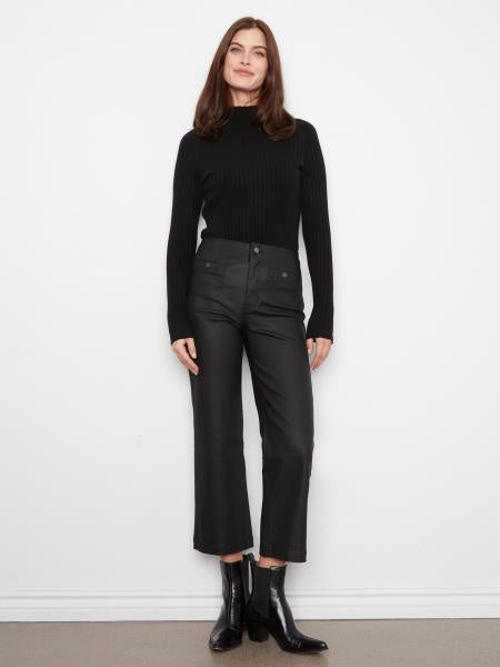 Charlie B Wax Twill Flare Leg Pants in Black
