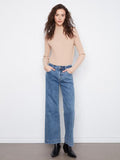 Charlie B Wide Leg Stretch Denim Pants in Medium Blue
