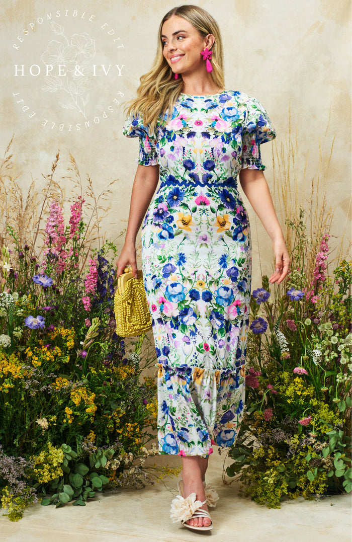 Charlotte-Ann Maxi Dress (White & Blue Multi)