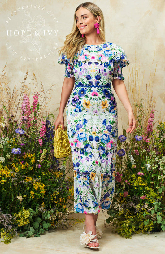 Charlotte-Ann Maxi Dress (White & Blue Multi)