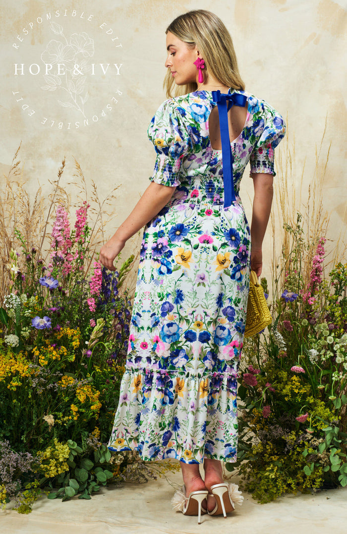 Charlotte-Ann Maxi Dress (White & Blue Multi)