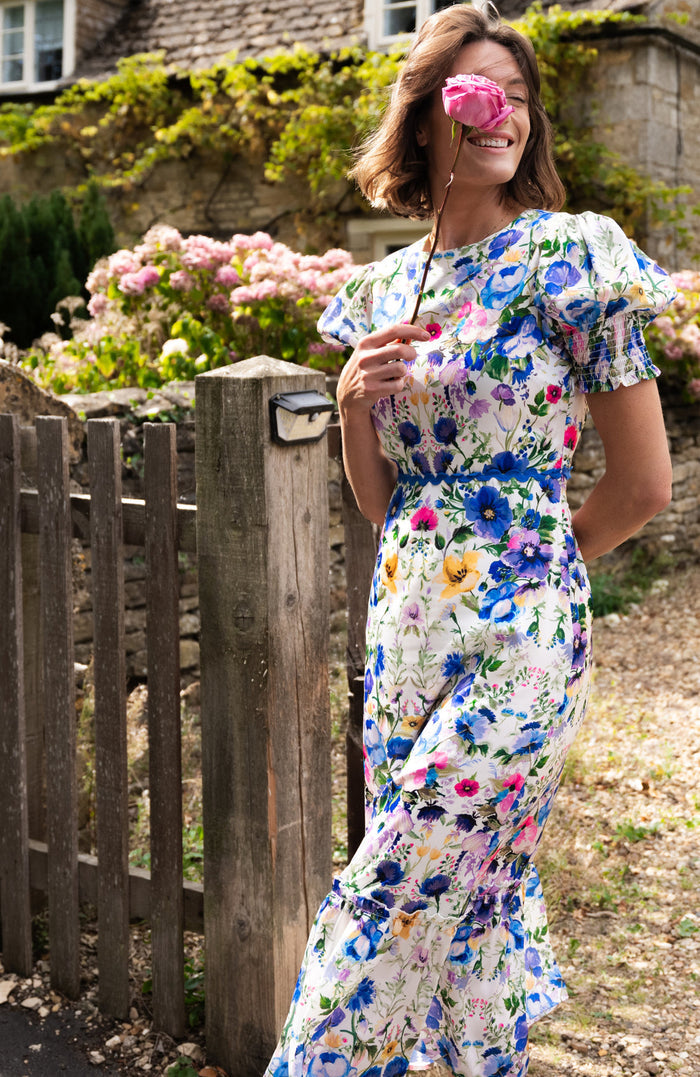 Charlotte-Ann Maxi Dress (White & Blue Multi)