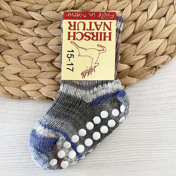 Chaussettes en pure laine antidérapantes pour enfants Hirsch Natur Gris/bleu