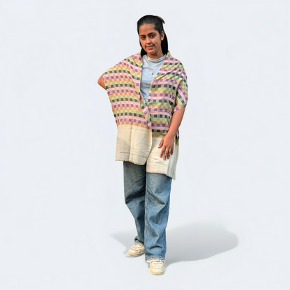 Check Multicolor Wool Silk Blended Stole | Vibrant Plaid Design | For Women - Mojopanda Organic  Store