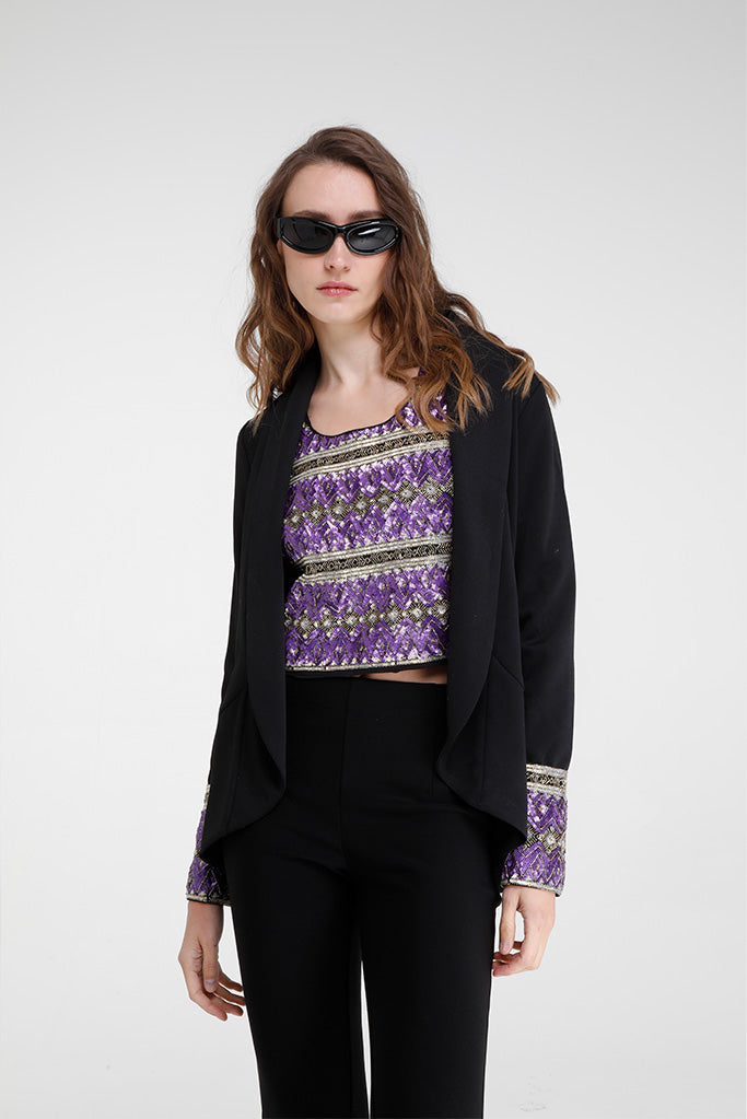 Chillan Crop Sequin Top (Purple/Gold)