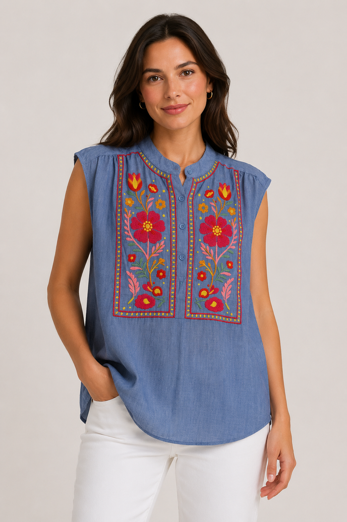 Claire Sleeveless Top (Blue)