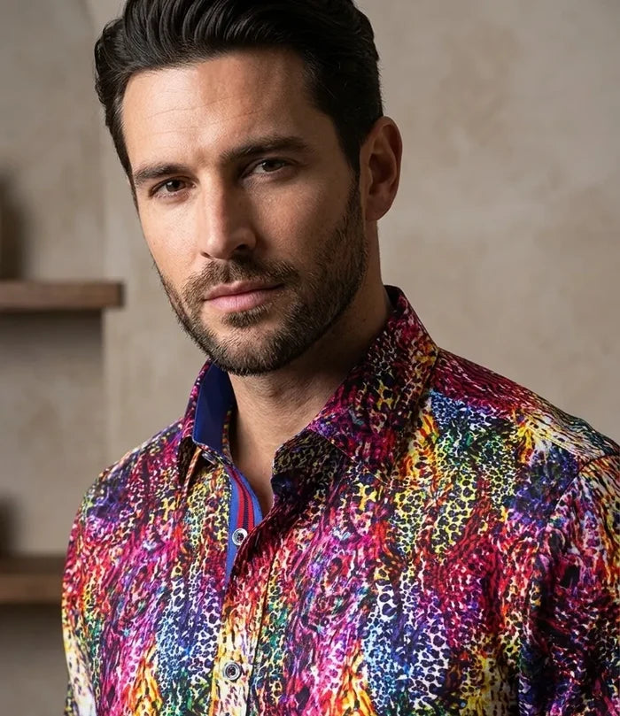 Colourful Print Men's Shirt with Matching Handkerchief