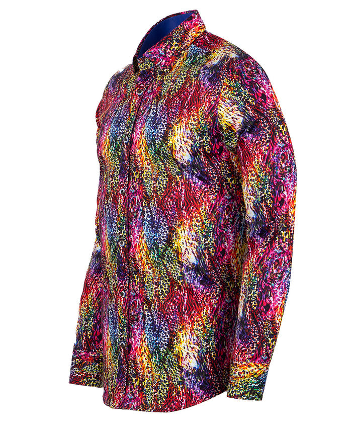Colourful Print Men's Shirt with Matching Handkerchief-Makrom