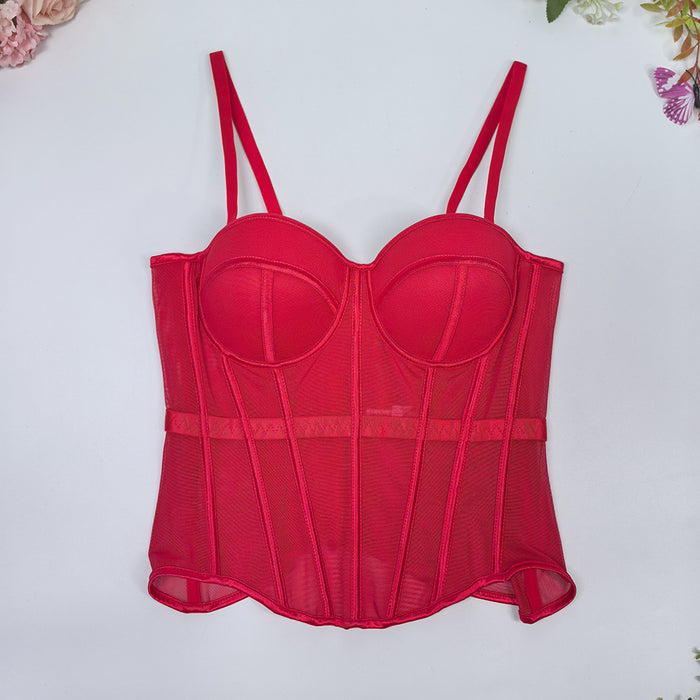 Women's short camisole in polyester with fishtail hem, slim fit and slight stretch, shown for product page fashion reference.