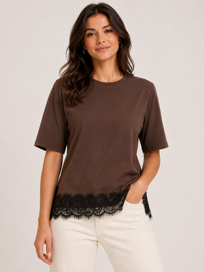 Delia Lace T-Shirt (Coffee Bean/Black)