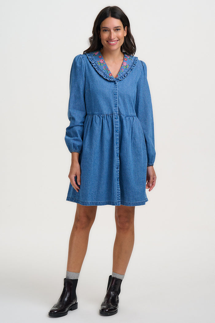 Dhalia Mini Smock Dress (Mid Blue)