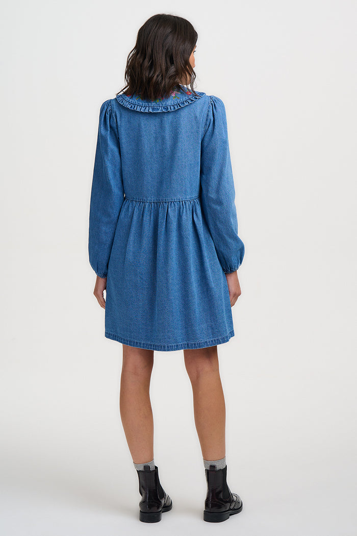 Dhalia Mini Smock Dress (Mid Blue)