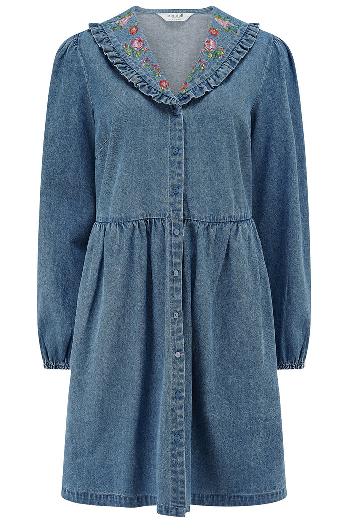 Dhalia Mini Smock Dress (Mid Blue)