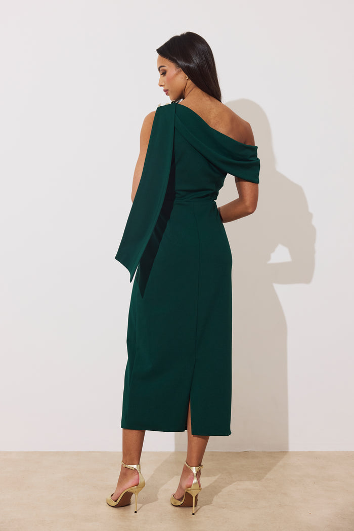 Eleni Drape Midi Dress (Forest Green)