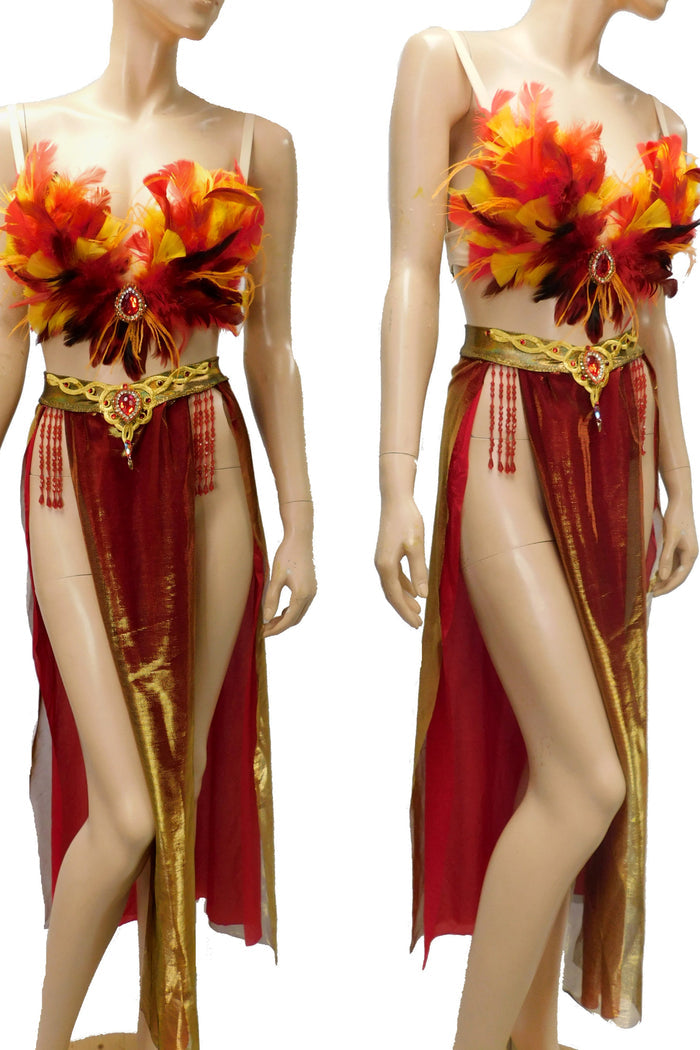 Ember Phoenix Plunge Festival Rave Top With Belly Skirt Dance Costume