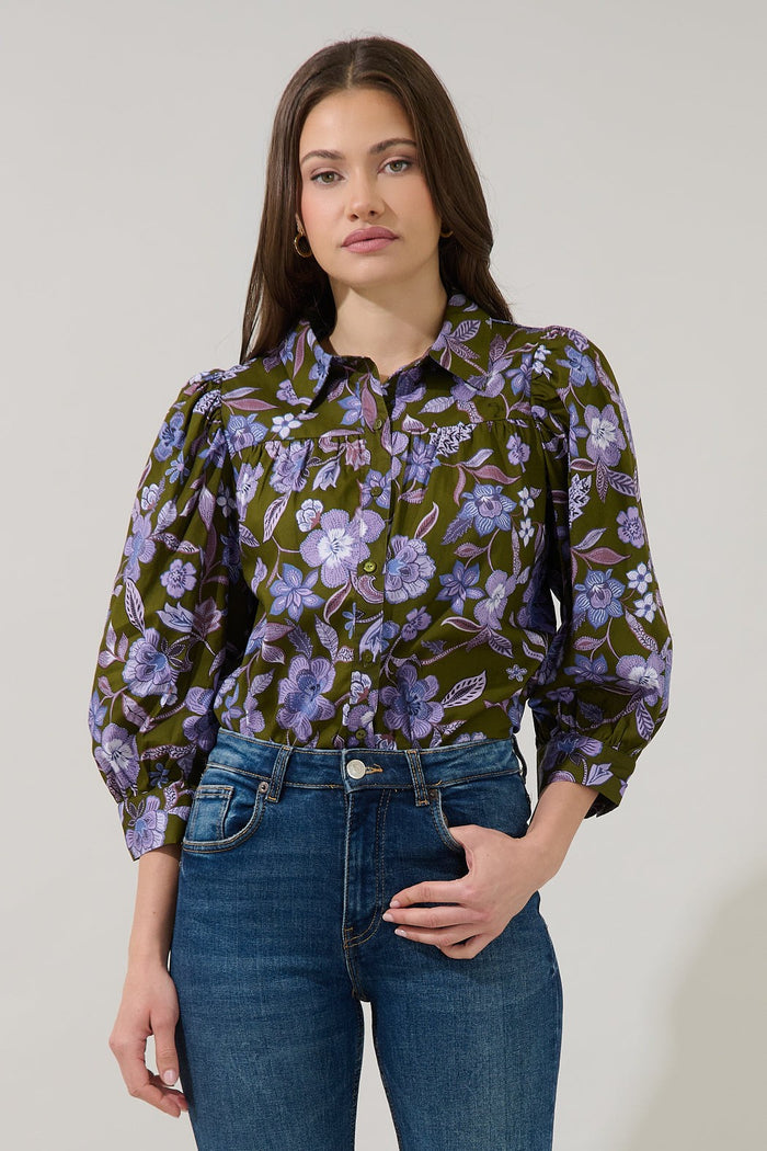 Fae Olive Green Button Down Top