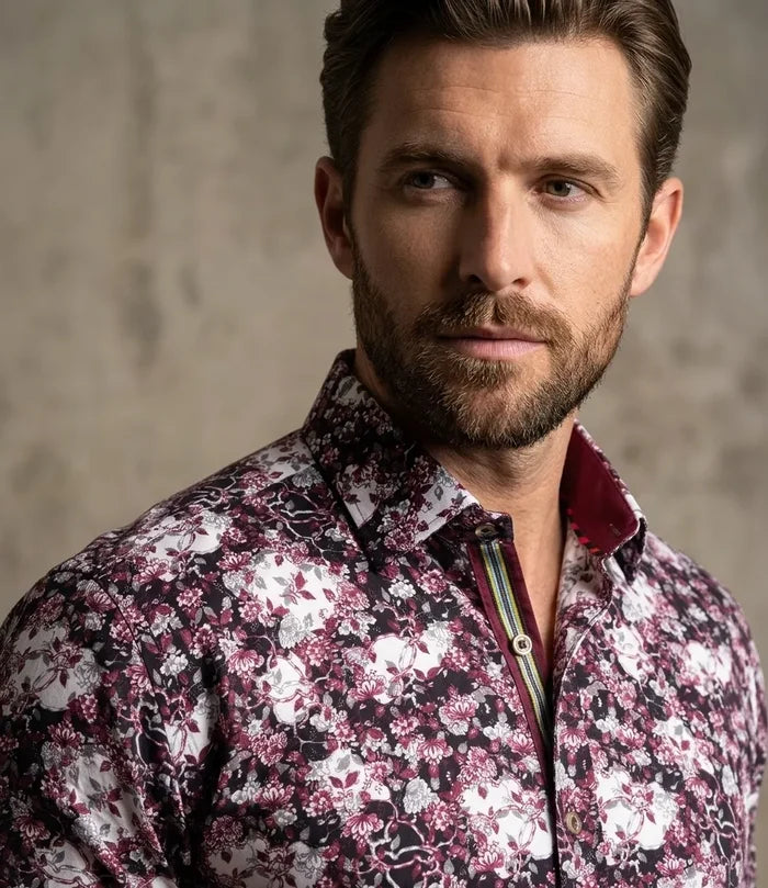 Floral Printed Pure Cotton Shirt with Matching Handkerchief