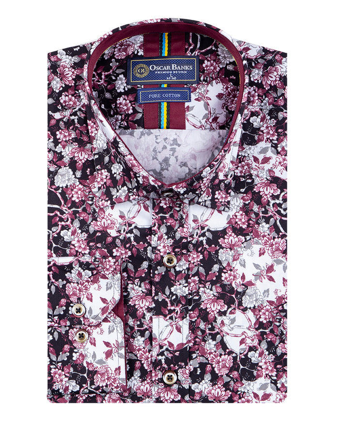 Floral Printed Pure Cotton Shirt with Matching Handkerchief-Makrom