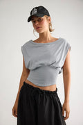 Free People Light Of Day Banded Tee in Heather Grey