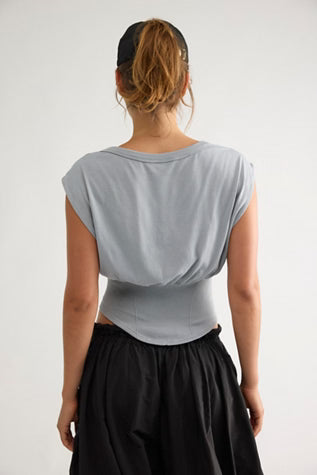 Free People Light Of Day Banded Tee in Heather Grey