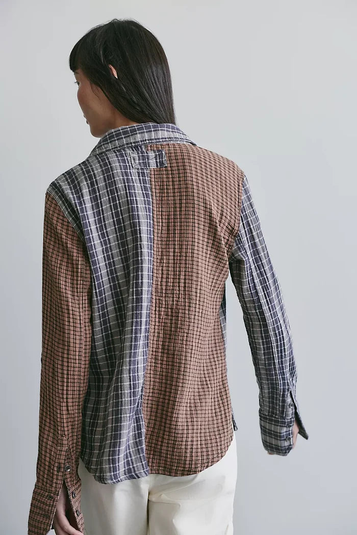 Free People WTF Benny Slim Plaid Button-Down
