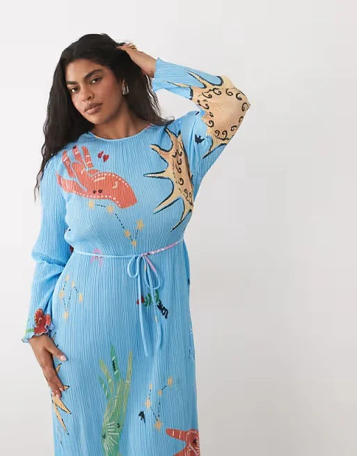 Gaia Plisse Dress (Blue/Celestial)
