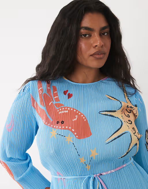 Gaia Plisse Dress (Blue/Celestial)