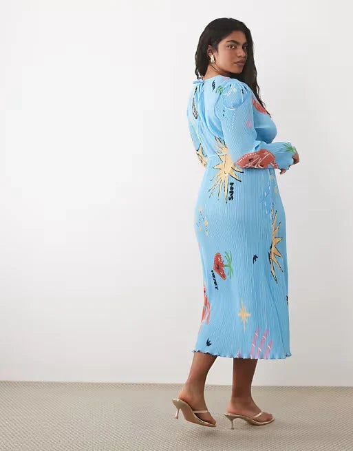 Gaia Plisse Dress (Blue/Celestial)