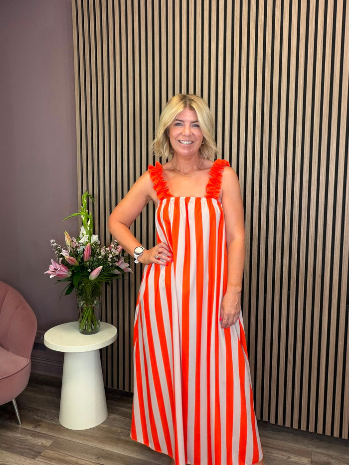 Gloria Maxi Dress (Orange/Beige)