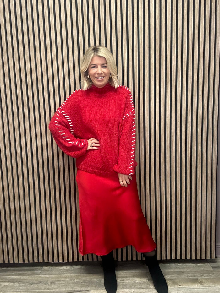 Hoca Turtle Neck Jumper (Cherry/White)