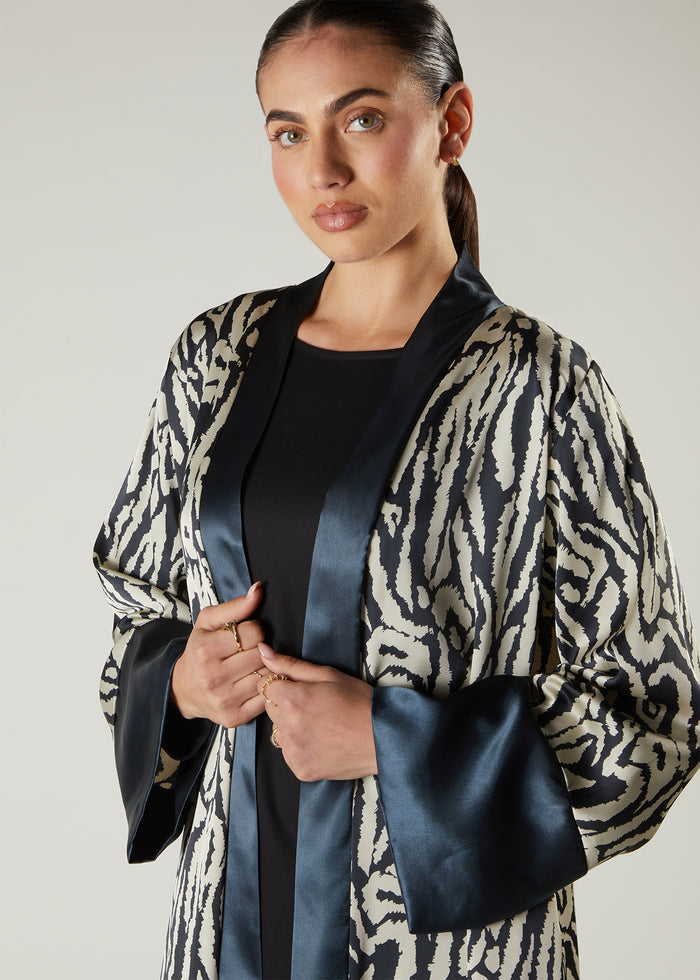 Ink Print Satin Kimono