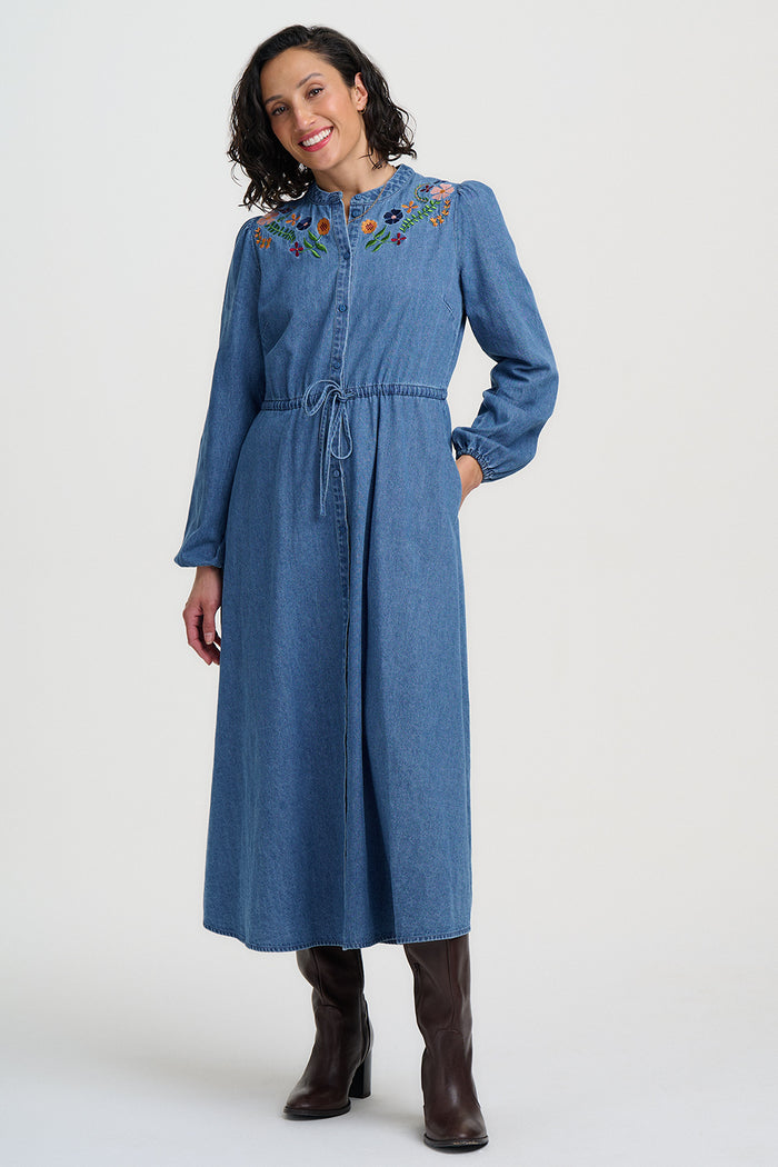 Ivana Midi Shirt Dress (Mid Blue)