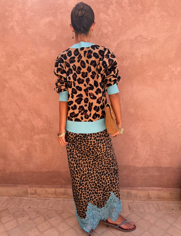 Jacquard Cardigan (Leopard/Blue)