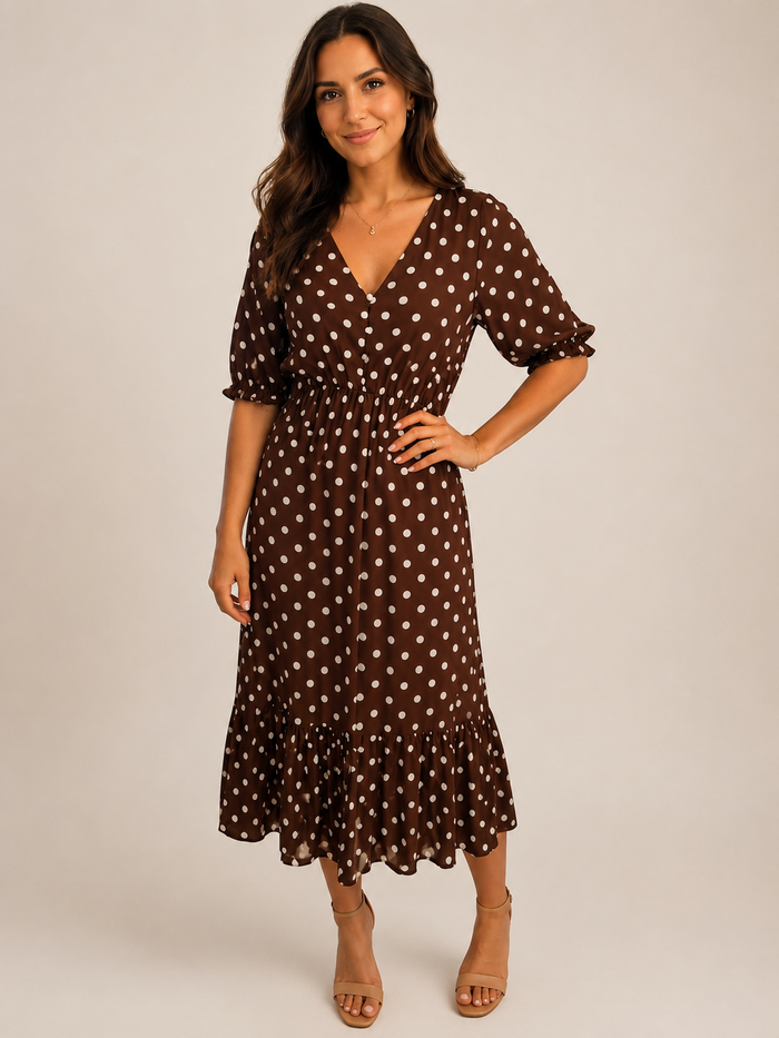 Jenna Midi Dress (Brown)
