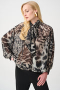Joseph Ribkoff Animal-print Sheer Tie-neck Top