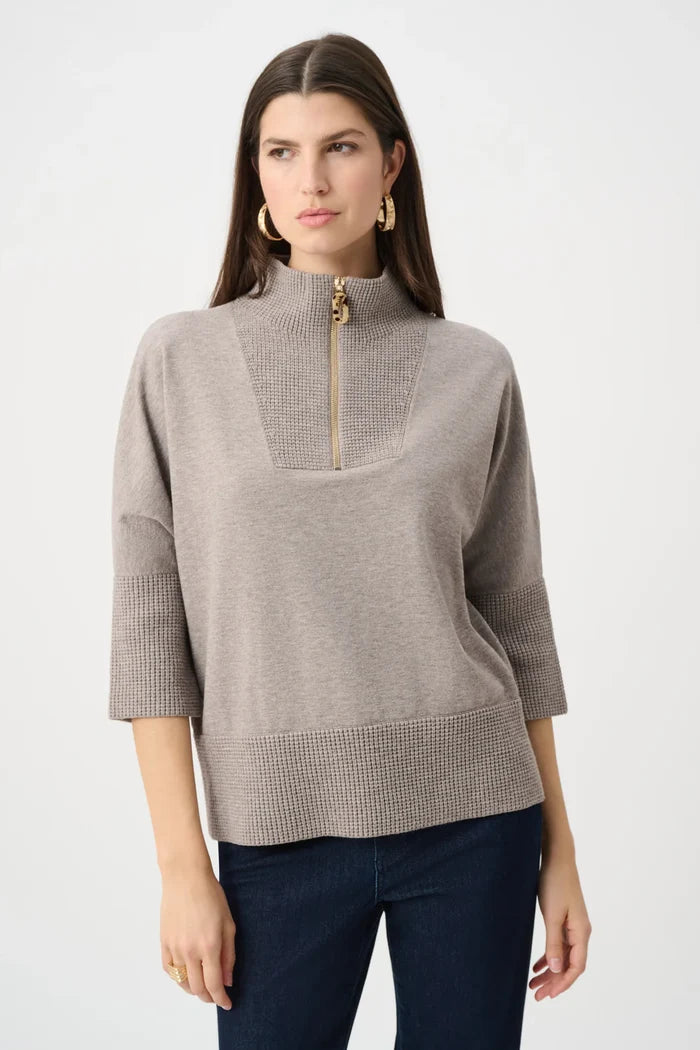 Joseph Ribkoff Funnel-Neck Sweater with Zipper in Taupe Melange