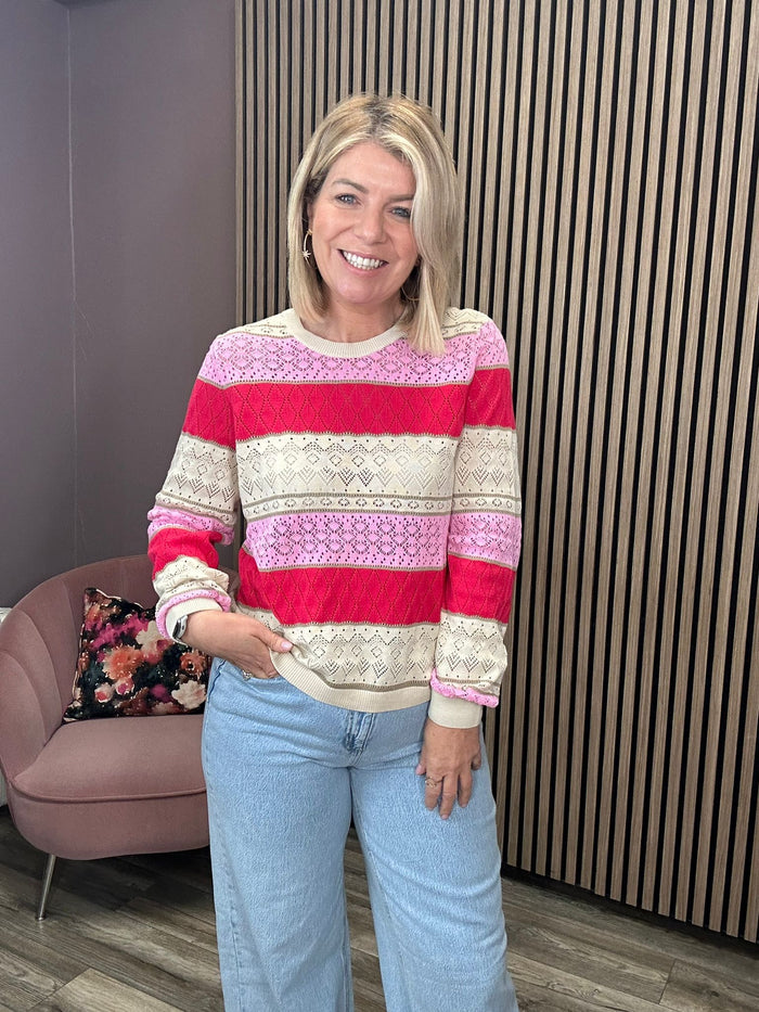 Katina Pointelle Knit Jumper (Magenta Bonbon)