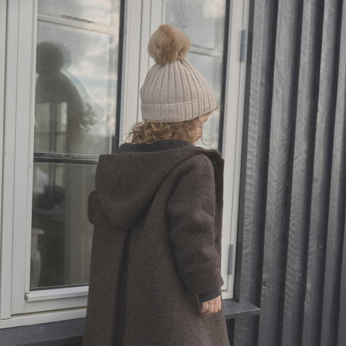 Kids Merino Wool & Alpaca Pom Pom Hat - Sand melange