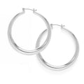 Pair of silver hoop earrings on a white background