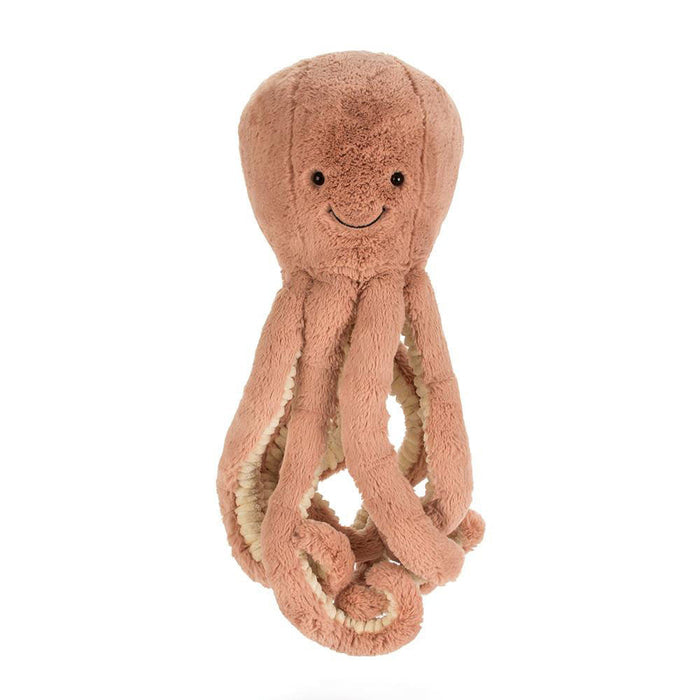 Plush octopus toy by Jellycat with a smiling face on a white background